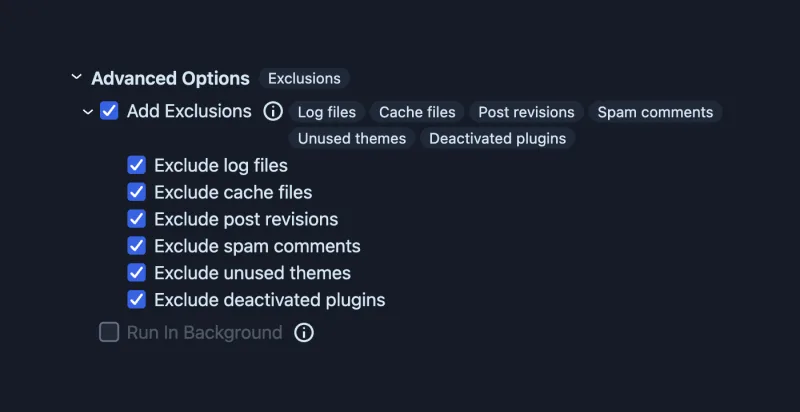Advanced backup exclusion rules