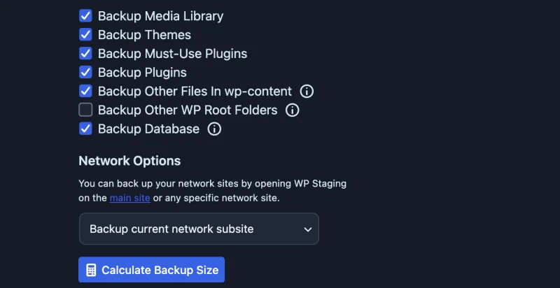 Backing up a single network site