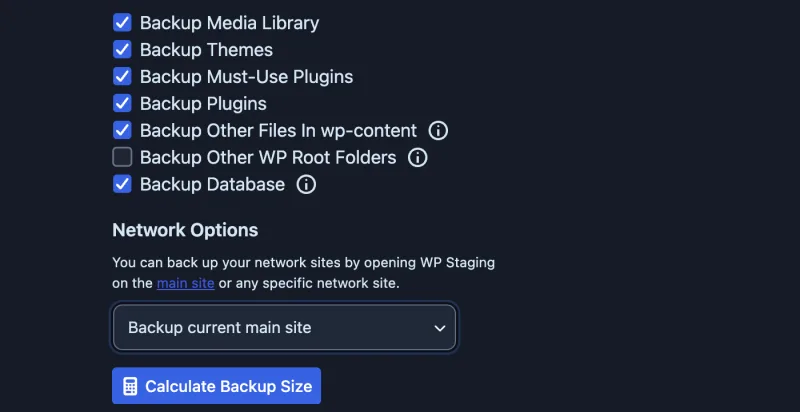 Backing up the main network site