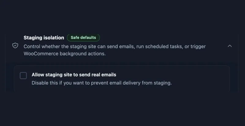 Setting that disables email sending on a staging site