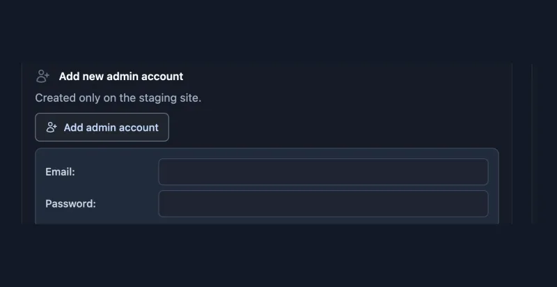 Creating a new admin account for a staging site