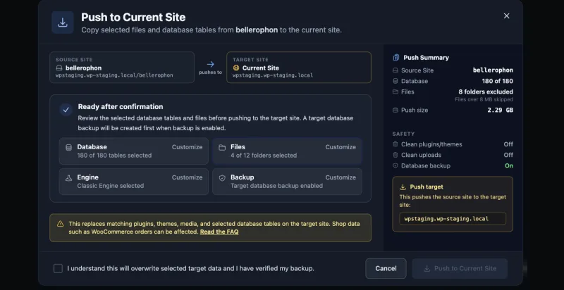 Confirming the push to the live site