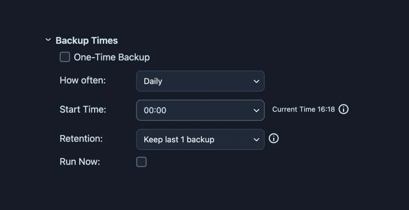 Backup schedule settings