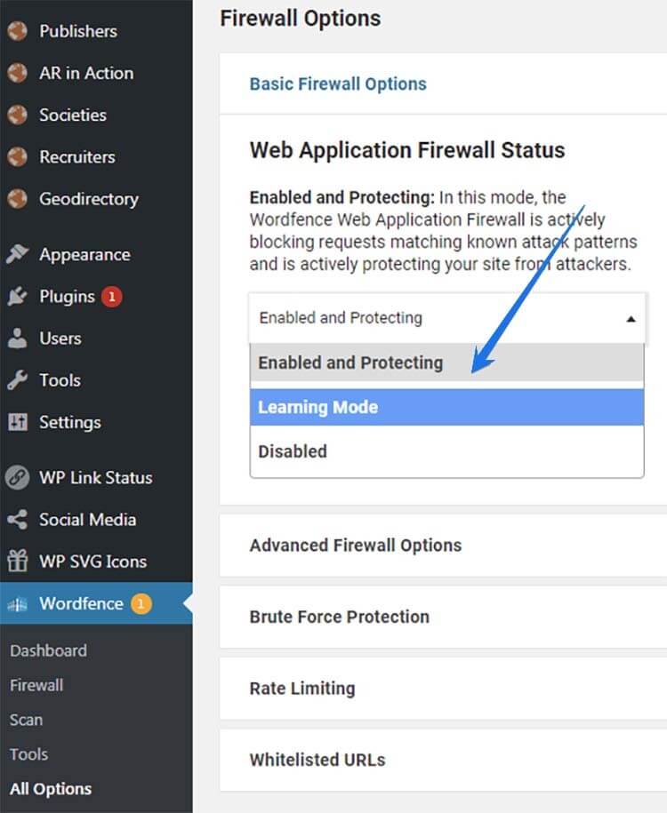 wordfence web application learning mode to fix the error 403 ajax - solution