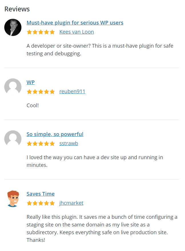 WP Staging 5 Star Reviews