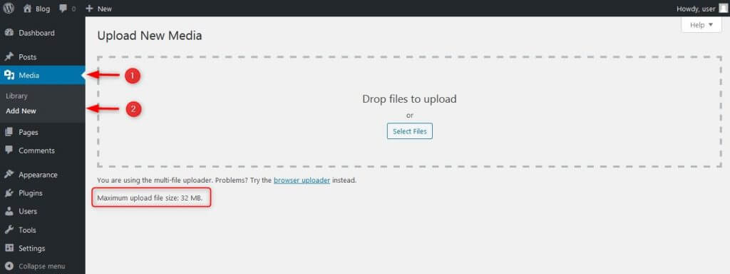 Check WordPress maximum upload file size