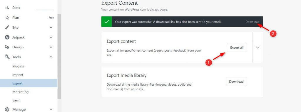 Export and download all data