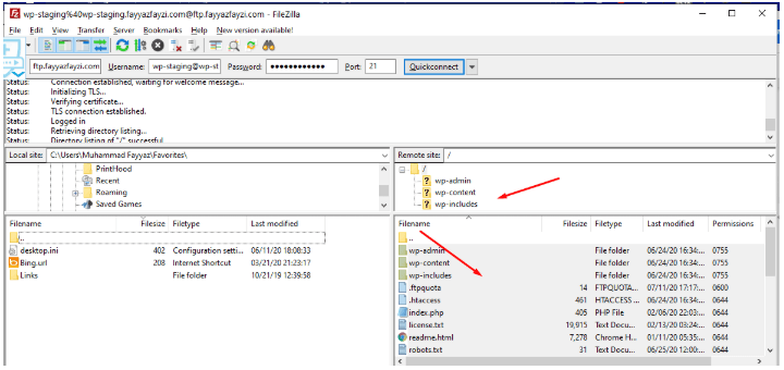 FileZilla user interface