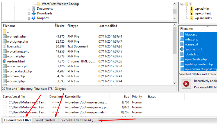 Check download queue in FileZilla