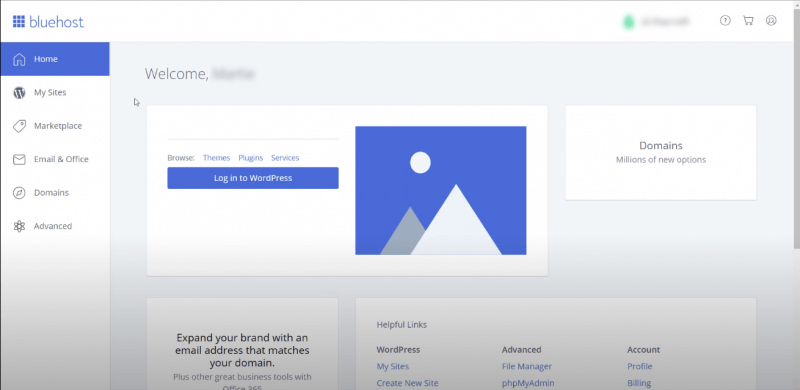 Picture: Bluehost welcome to the WordPress setup