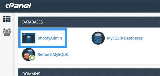 Picture: Click on the phpMyAdmin tab