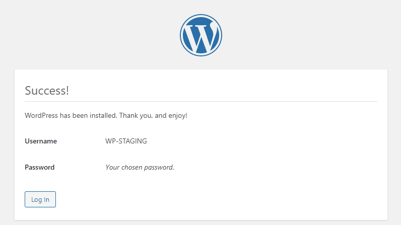 Picture: WordPress five-minute installation success