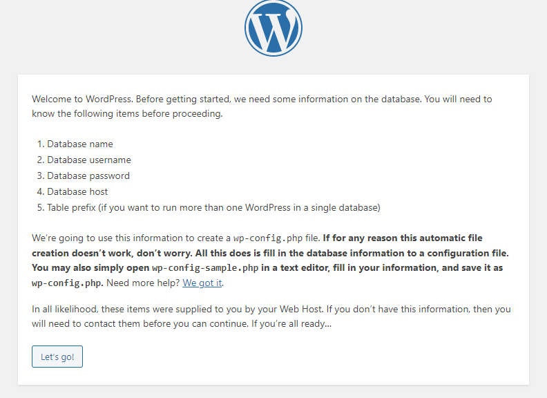 Picture: WordPress installation instructions