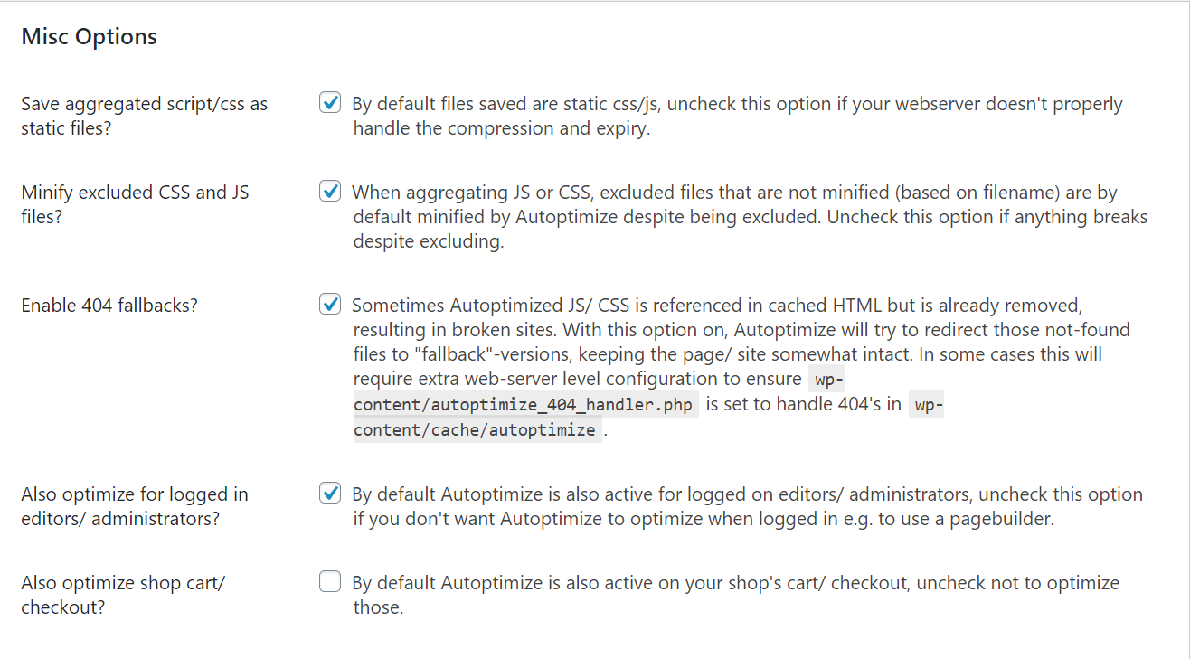 WordPress Speed Up Settings