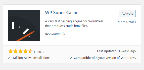 Activate WordPress Caching with WP Super Cache