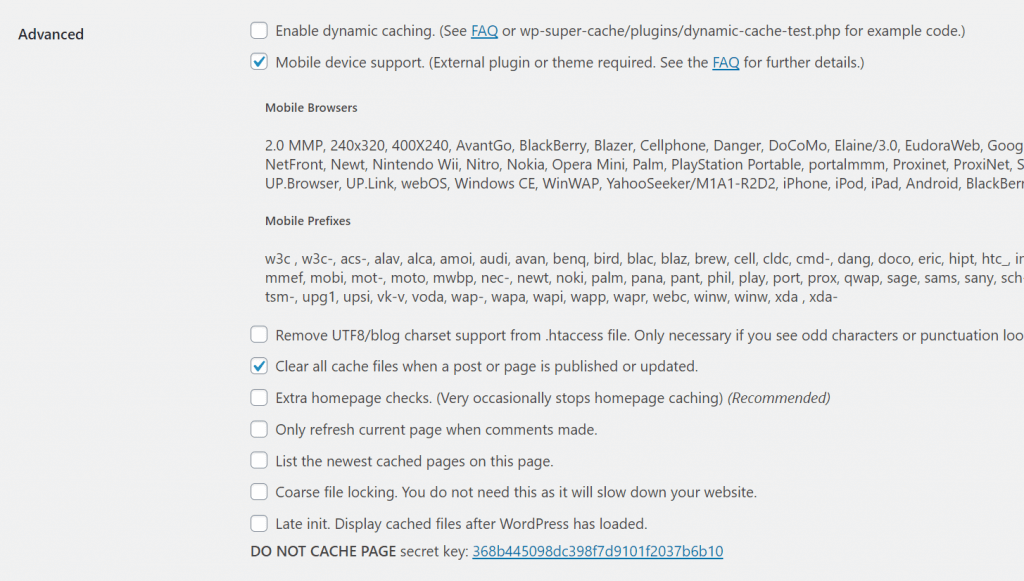 WP Super Cache WordPress Speed Settings