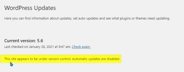 Wordpress Automatic Updates Disabled