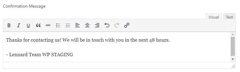 WPForms confirmation message