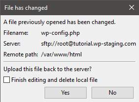 Filezilla: File has changed