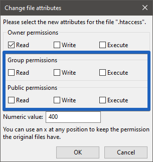 Filezilla: File Permissions ".htaccess"