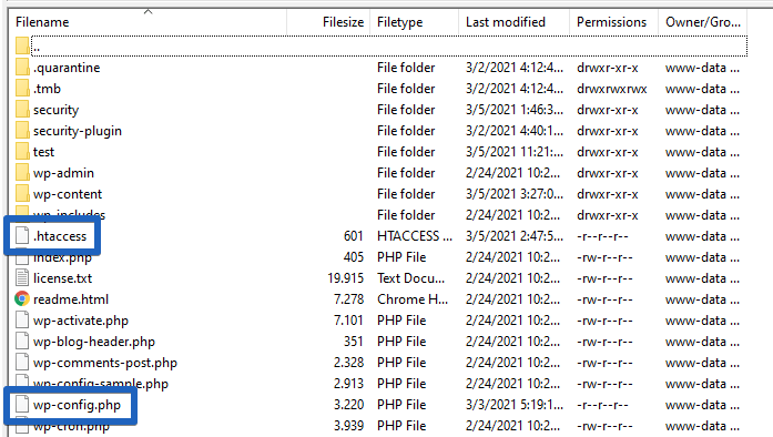 Filezilla: "wp-config.php" and ".htaccess" Files