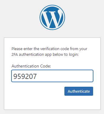 WordPress Authentication (Authentication Code)