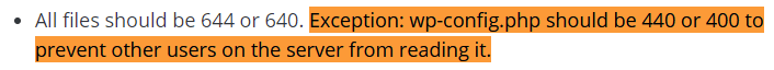 WordPress.org: File Permission Suggestion "400" / "440"