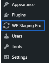 WP STAGING Pro Plugin in the Sidebar Menu 
