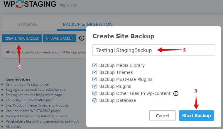 Create site backup