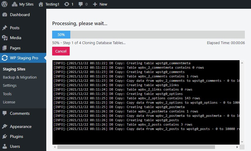 Start the staging process to convert a network site to a single site