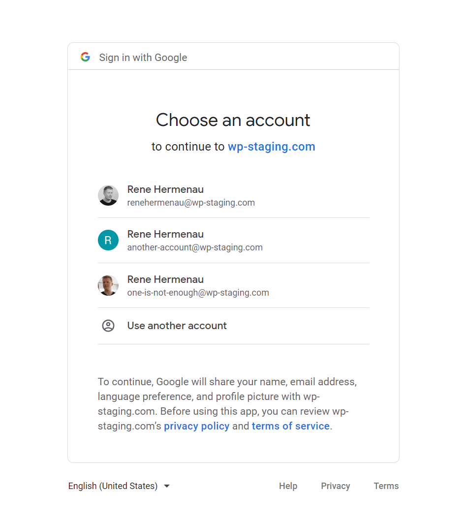 Select Google Account to bckup WordPress