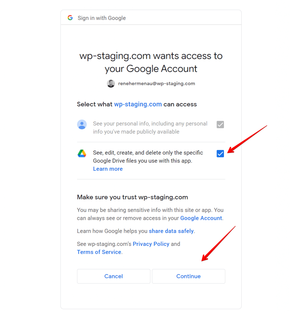 Access the Google Account to upload backup to Google Drive