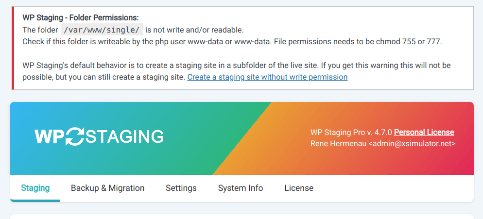 WordPress staging site without write permission
