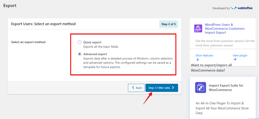 Select Export Option