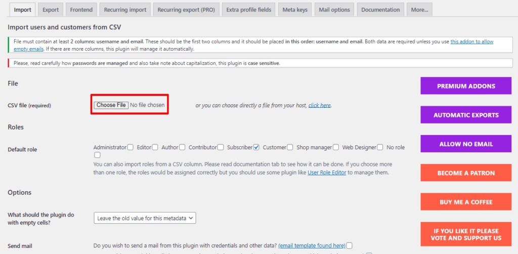 Choose the CSV