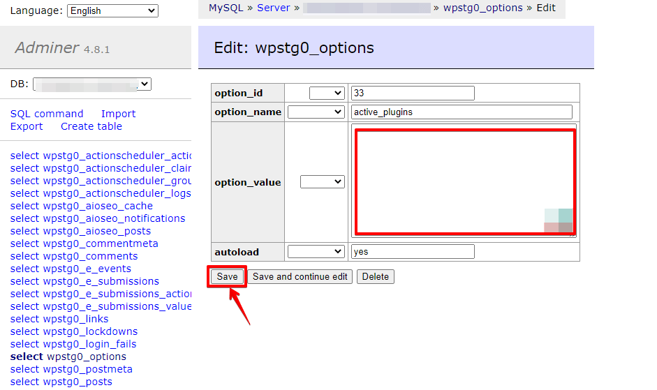 Delete text Value Form option_value