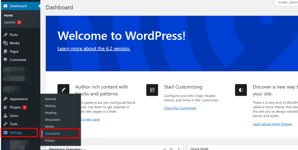 WordPress permalink tab