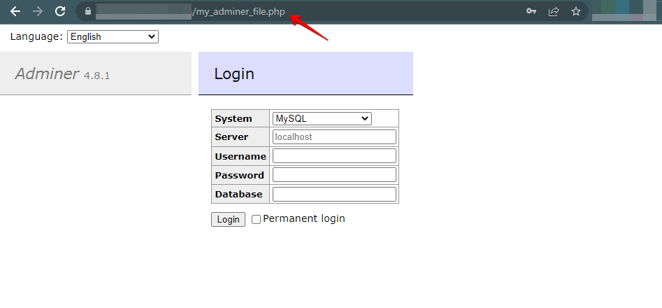 Login into Adminer FIle