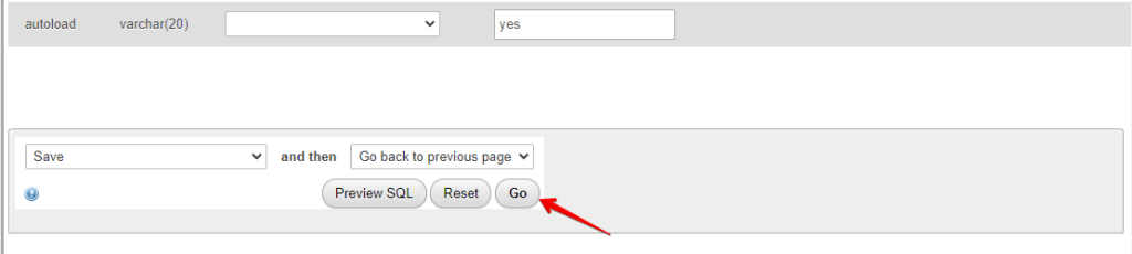 Click the Go Button, Disable WordPress Plugin from Database