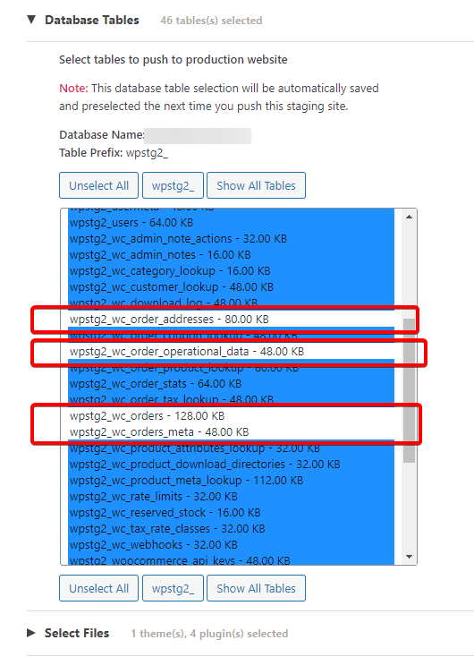 Unselect the woocommerce order tables