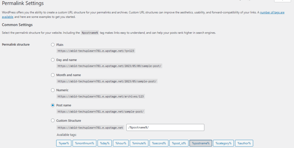 Change permalink settings