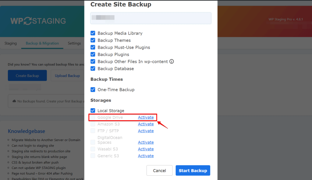 create site backup to google drive