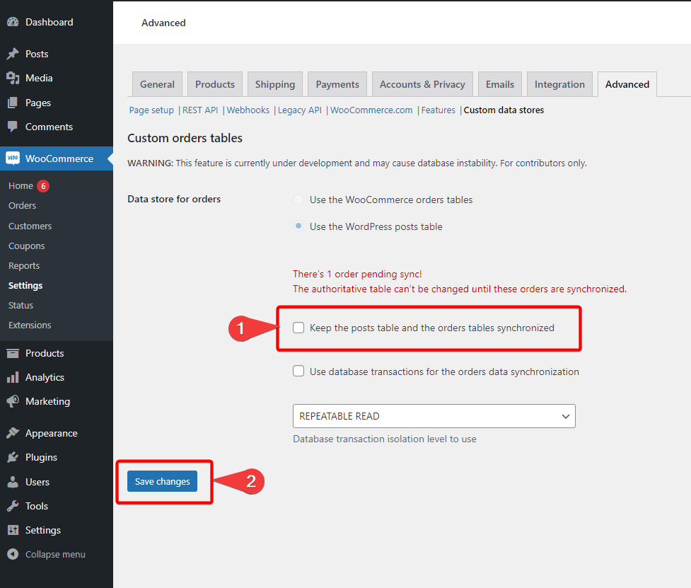 Activate the option keep the posts table and the orders tables syncronized