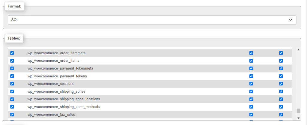 Select all database tables