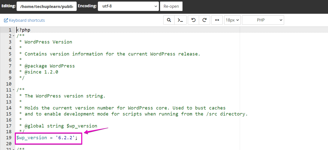 Find the wordpress version number in source code.