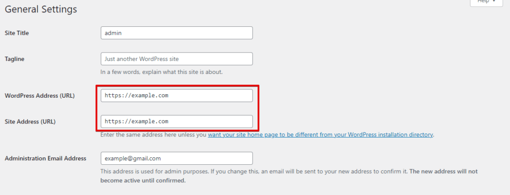 WordPress Address and Site Address Setting 