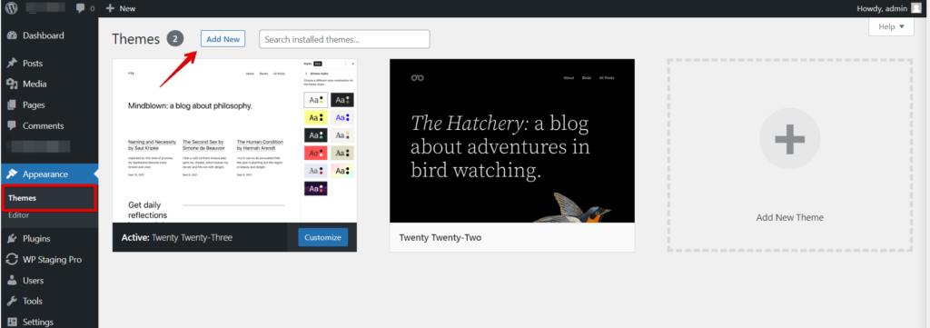 Wp >Themes > Add new