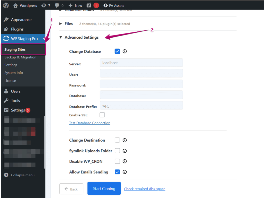 Staging Site - Advanced Settings