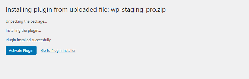 Install wp-staging-pro.zip ppackage