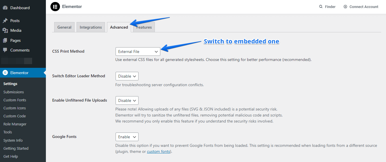 Delete and refresh elementor cache